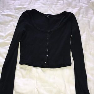 Black long sleeved button up crop top